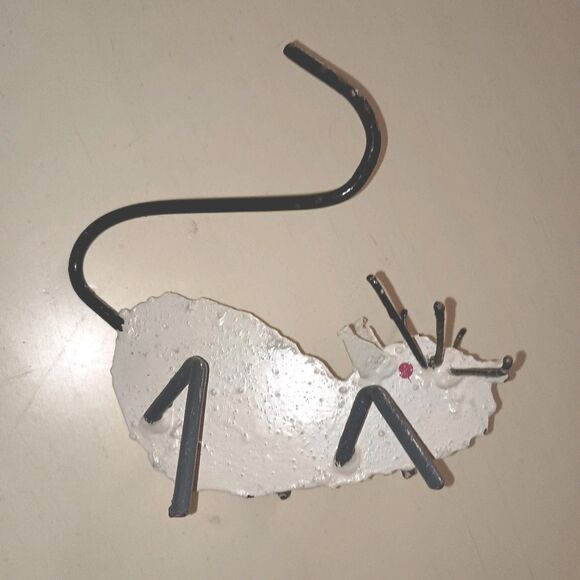 Vintage Metal Cat And Mouse One Of A Kind Handmade Painted Set Folk Art READ - Picture 6 of 12